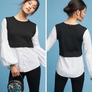 Anthropology Moth Poplin Balloon Sleeve Layered Pullover